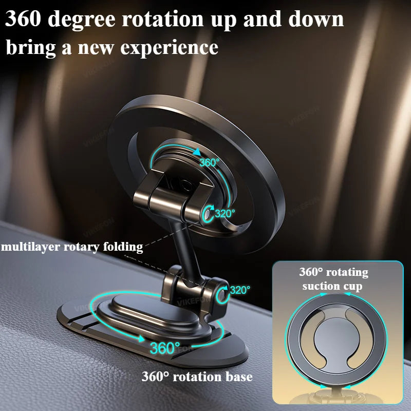 1040° Rotation Magnetic Car Phone Holder All-Metal Magnetic Cell Phone Stand Dashboard Mount For Magsafe iPhone 16 15 14 13 12