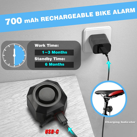 Wireless Bike Vibration Alarm USB Charging Bicycle Alarm Anti Theft Burglar Motorcycle Security Remote Control Detector System
