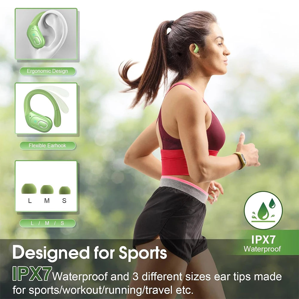 Sports Wireless Earbuds Bluetooth 5.4 TWS Wireless Headphones Waterproof Earhook Earphones with Deep Bass Noise Cancelling Mic