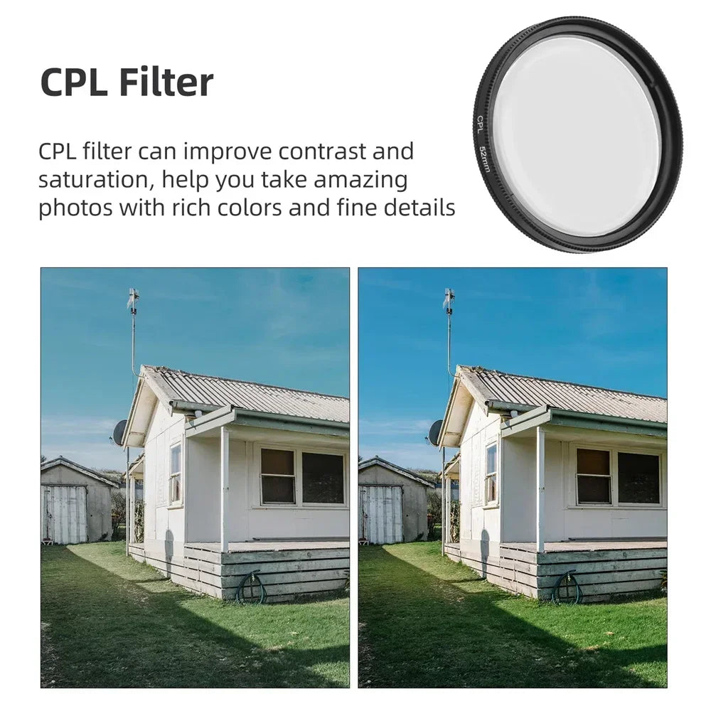 Circular Universal Polarizer Camera Lens Clip 52MM Portable CPL Filter Kit for IPhone 16 15 14 13 Professional Phone Camera Lens