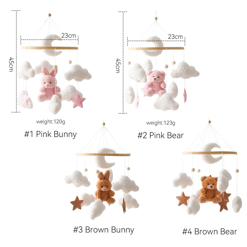 Baby Crib Mobile Rattle Toy 0-12Months Infant Soft Felt mobile Teddy Velvet Bear Bed Bell Hanging Toy Holder Bracket Crib Toy