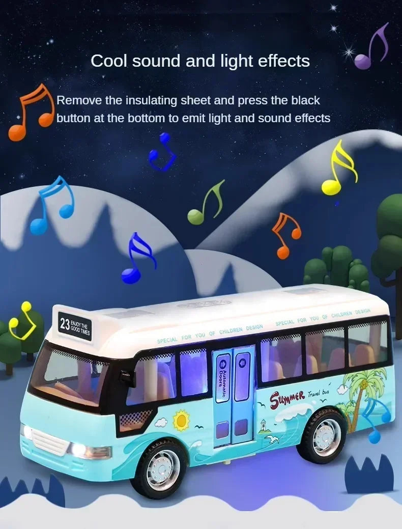 Interactive Die Cast Metal School Bus Toy with Sound Light Friction Powered Play Vehicle  Gifts for Kids' Fun Imaginative Play