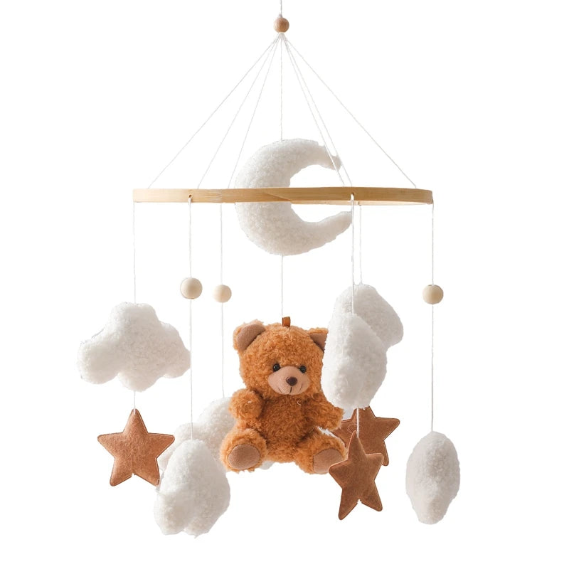Baby Crib Mobile Rattle Toy 0-12Months Infant Soft Felt mobile Teddy Velvet Bear Bed Bell Hanging Toy Holder Bracket Crib Toy