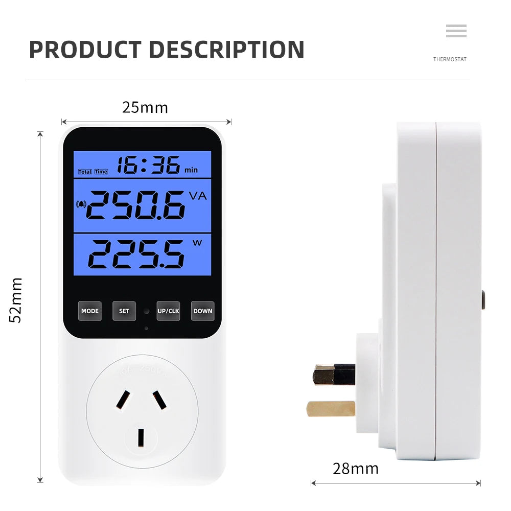 Digital LCD Wattmeter 230V Power Energy Meter Voltmeter Ammeter Consumption Monitor 50Hz Socket Analyzer EU US UK AU FR BR Plug