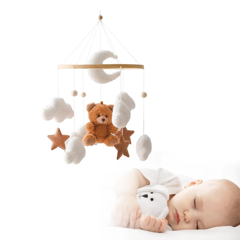 Baby Crib Mobile Rattle Toy 0-12Months Infant Soft Felt mobile Teddy Velvet Bear Bed Bell Hanging Toy Holder Bracket Crib Toy