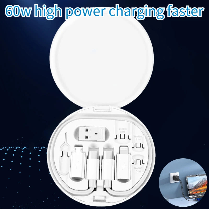 مجموعة كابلات محول شحن متعددة USB من النوع C إلى النوع C بقدرة 60 واط، صندوق محول USB C إلى Lightning، مجموعة تحويل USB و Type C إلى Micro/Type C/Lightning