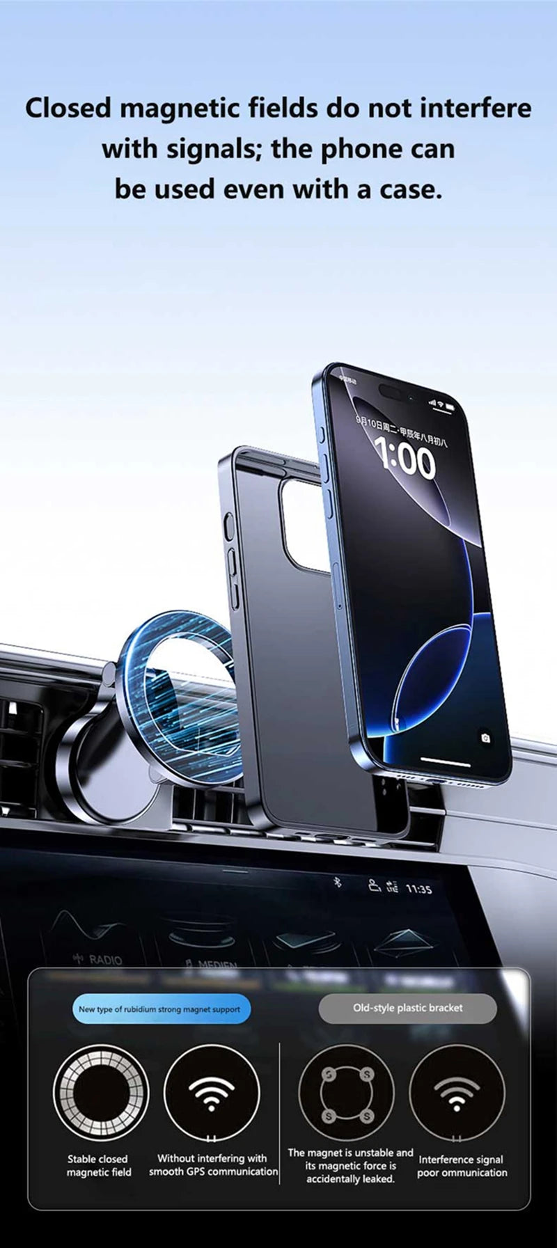Upgrade MagSafe Car Phone Holder Car Magnetic Phone Stand Strong Magnetic 360°Rotatable Foldable Metal Suction Cup Phone Mount