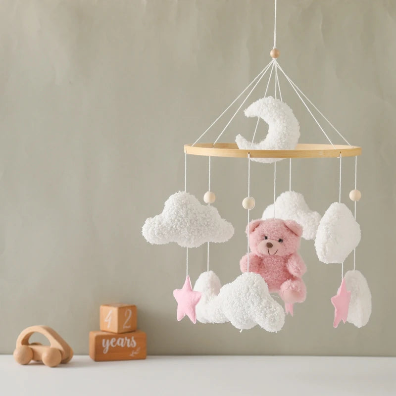 Baby Crib Mobile Rattle Toy 0-12Months Infant Soft Felt mobile Teddy Velvet Bear Bed Bell Hanging Toy Holder Bracket Crib Toy