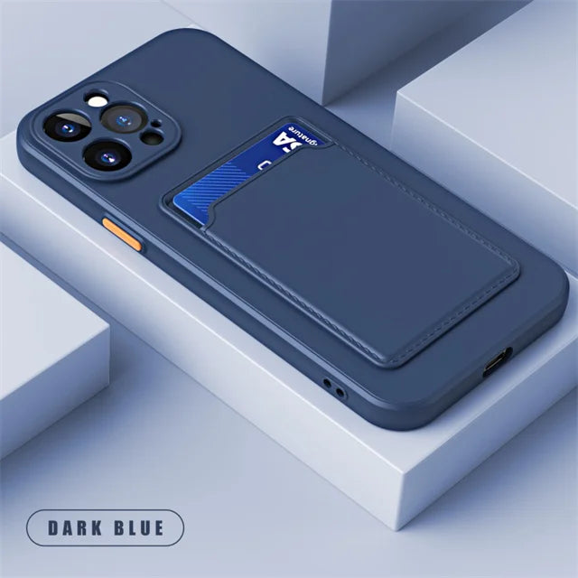 Silicone Wallet Case Funda For iPhone 16 Pro Max 15 14 Plus 11 12 13 Mini SE Card Holder Slot Back Cover Protective Accessories
