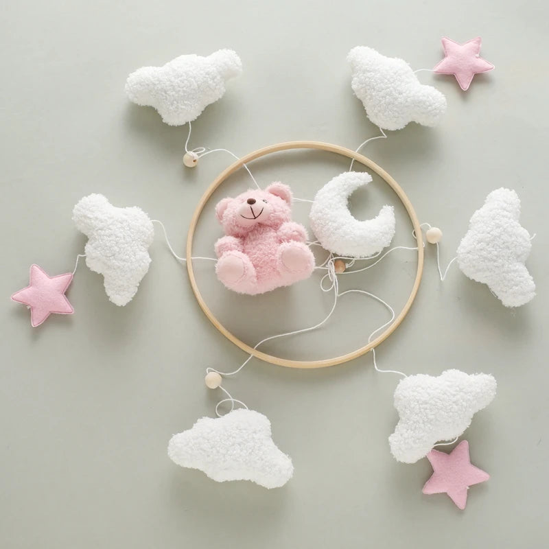 Baby Crib Mobile Rattle Toy 0-12Months Infant Soft Felt mobile Teddy Velvet Bear Bed Bell Hanging Toy Holder Bracket Crib Toy