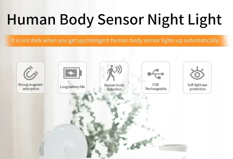 1/3PCS LED Motion Sensor Light Night Light USB Rechargeable Night Lamp for Kitchen Cabinet Wardrobe Lamp Staircase Closet Light