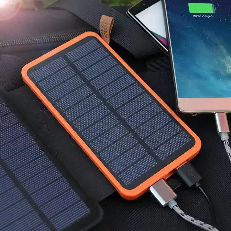 بنك طاقة شمسية بسعة 200000 مللي أمبير، ألواح شمسية قابلة للطي، مخرج USB بقوة 5 فولت و2 أمبير، محمول للاستخدام في التخييم والرحلات الخارجية، يعمل بالطاقة الشمسية، متوافق مع أجهزة iPhone وAndroid