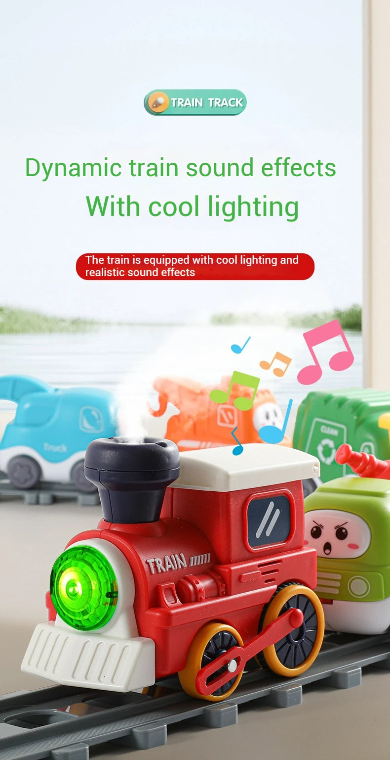 Children Electric Track Train Toy Steam Rail Car with Light&Music Mini Engineering Car Set Kids Puzzle Boy Toys Xmas Gifts
