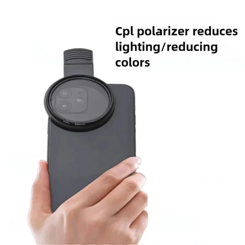 Circular Universal Polarizer Camera Lens Clip 52MM Portable CPL Filter Kit for IPhone 16 15 14 13 Professional Phone Camera Lens
