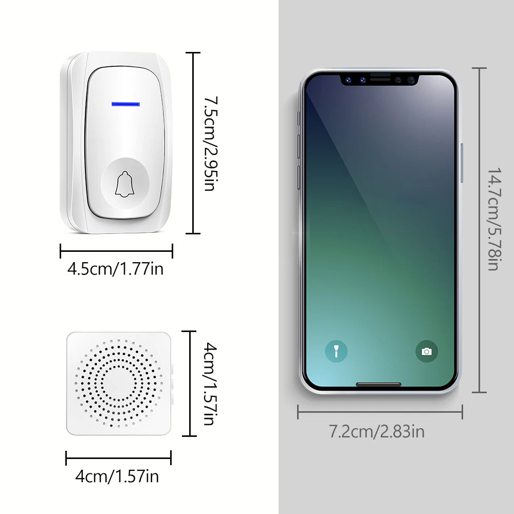 USB Wireless Doorbell Waterproof Welcome Chime Home Door Bell Intelligent Three-speed volume 38 Songs Smart Melodies Alarm
