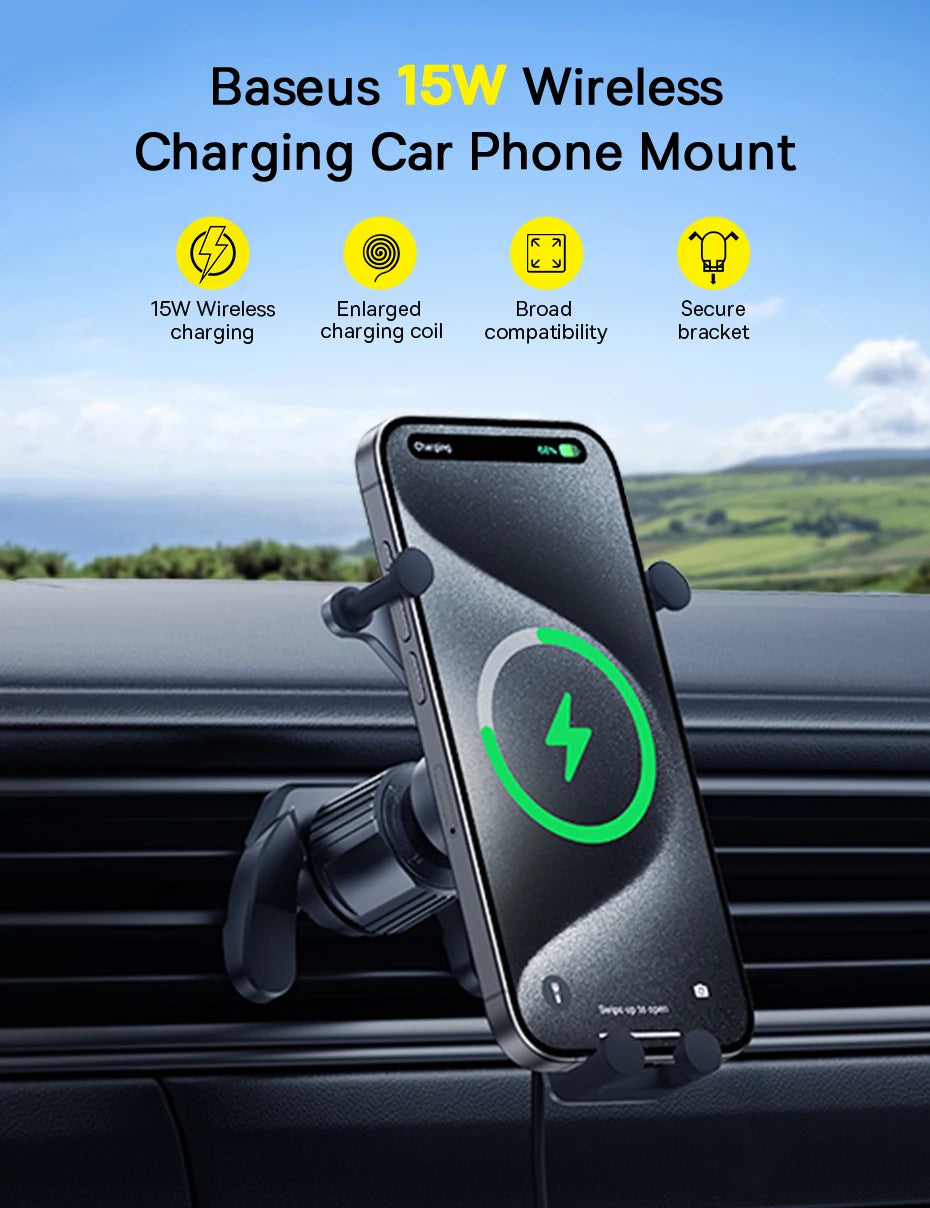 Baseus Car Phone Holder Wireless Charger Car Charger for Air Vent Mount Fast Charging For iPhone 12 13 14 Support Xiaomi Huawei