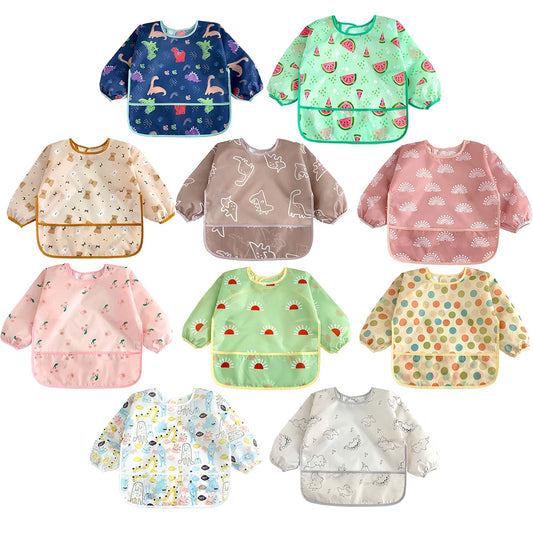 Newborn Baby Bibs Blouse Waterproof Long-sleeved Reverse Dressing Infant Eating Clothes Apron Bib Protective Clothing