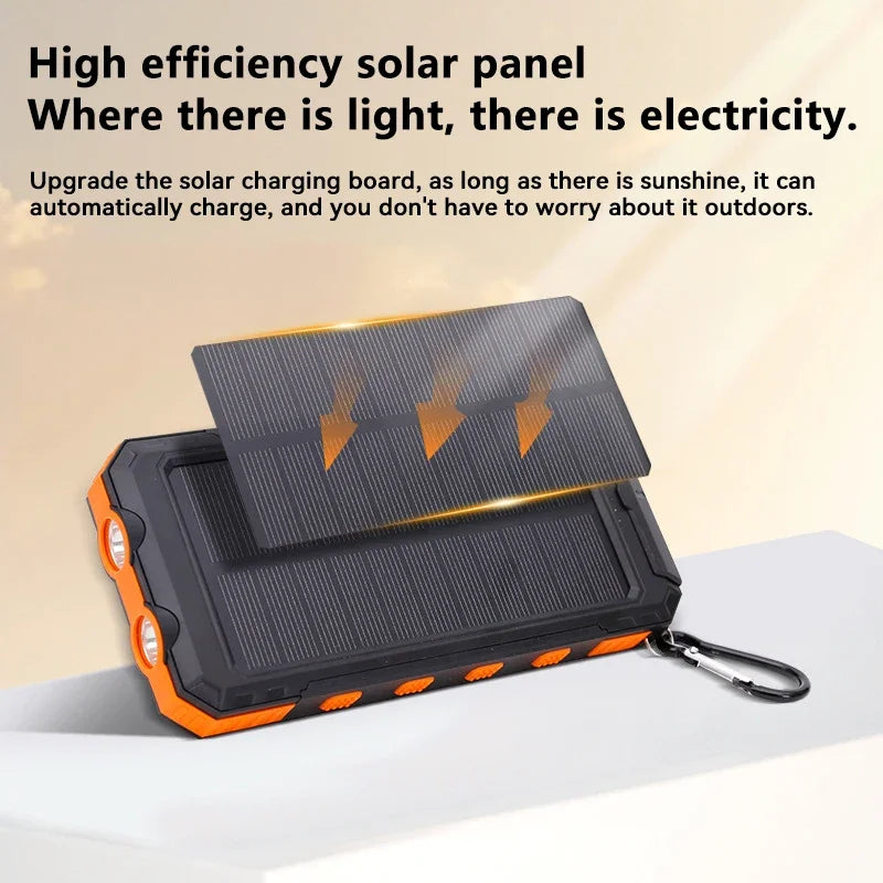 200000mAh Solar Power Bank Portable Large Capacity Charger Compatible with IOS Android USB-A and USB-C Fast Charging