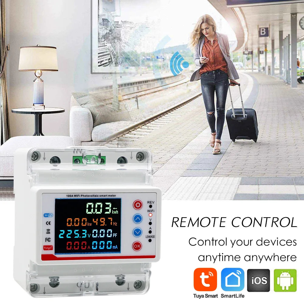 Tuya Smart Life  WiFi Single Phase 100A Energy monitor Two-way Prepaid Meter Auto-reclosing Voltage Current Protector Timer