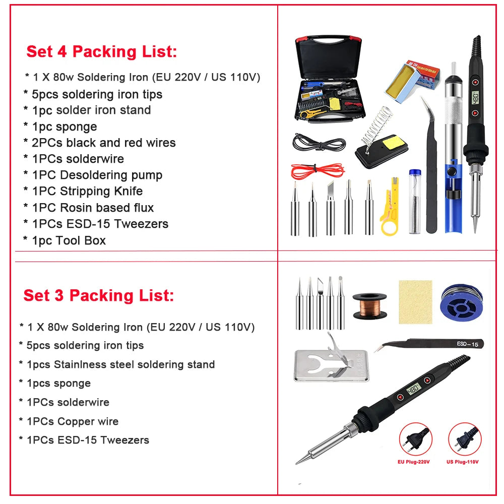 LCD Digital Adjustable Temperature 80W Soldering Iron Electric Welding Tools Solder Wire Tweezers DIY Hand Tool
