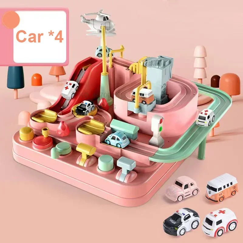Children educational novelty toys Racing Rail Cars Model inertial gliding track car adventure Mechanical Interactive Toy for kid