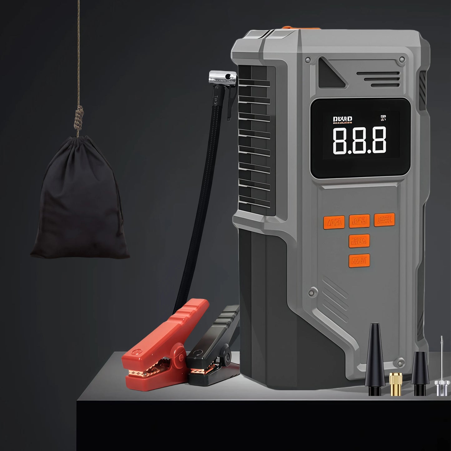 JKUOO Car Jump Starter And Air Inflator  10.2 Bar Fast Fill -40°C Low-Temp Work 12V Lead-Acid Battery with Tire Monitoring