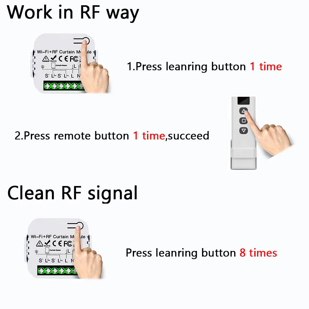 Smart WiFi RF Curtain Switch Module Wireless 433MHz 5 in 1 Remote Controller,110V 220V 240V for Roller Shutter Garage Tuya Alexa
