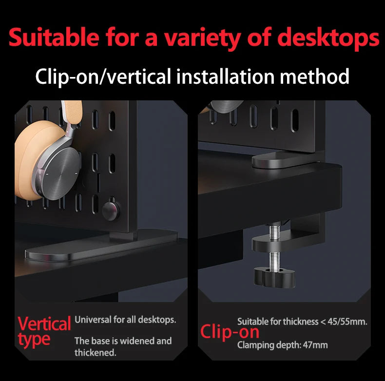 Desktop pegboard storage kit: Stand-up clip - on panels, perfect for home office and study storage.