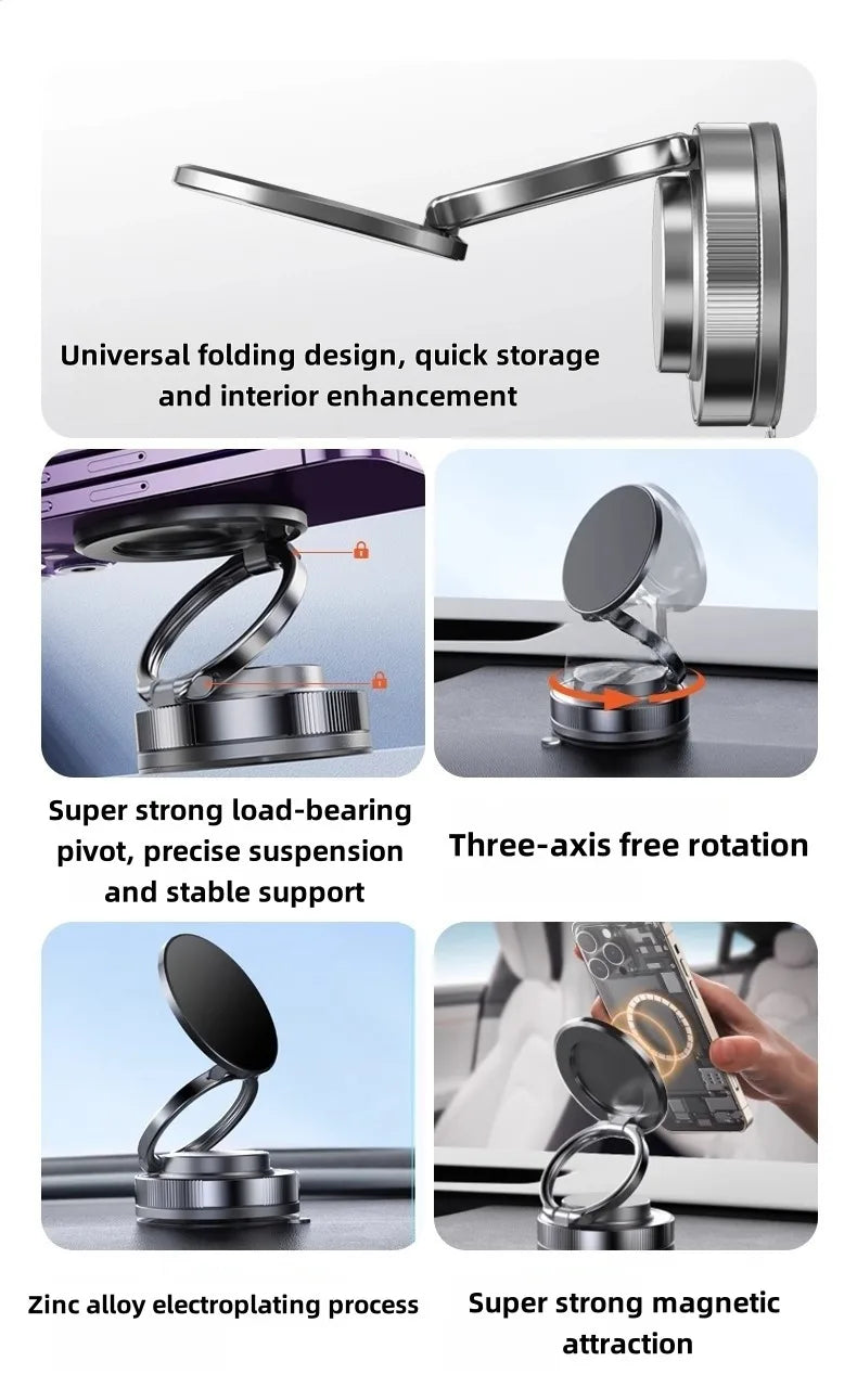 Car Mount Vacuum Magnetic Phone Holder 360° Adjustable Foldable Strong Suction Stand for GPS Phone Auto Dashboard Phone Support