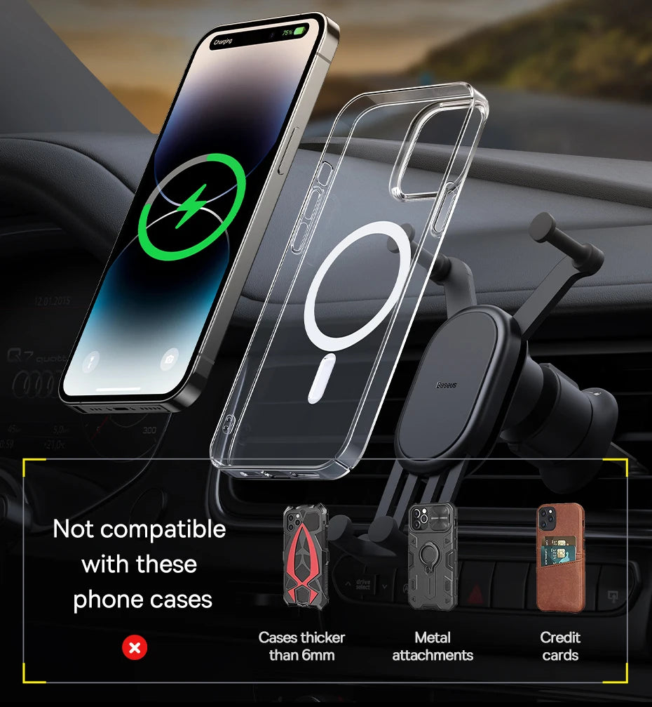 Baseus Car Phone Holder Wireless Charger Car Charger for Air Vent Mount Fast Charging For iPhone 12 13 14 Support Xiaomi Huawei