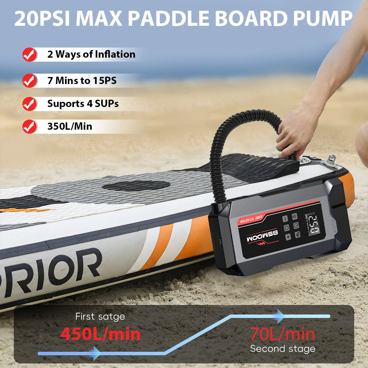 Car Jump Starter 150PSI Air Pump 7000A Portable Auto Emergency Booster with Wireless Tire Inflator Fast Charging Starting Device
