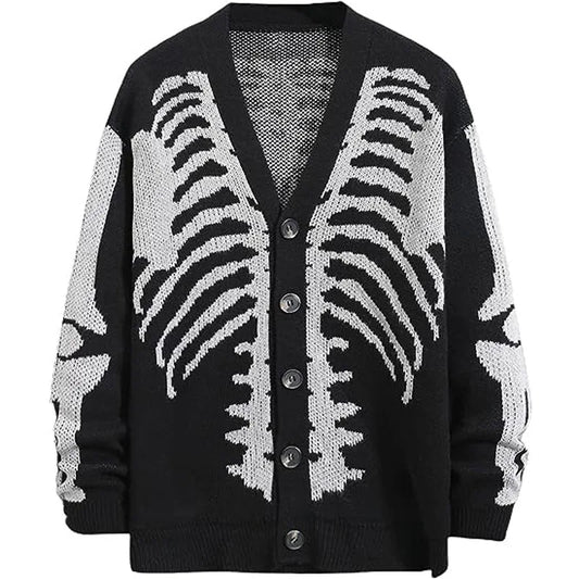 Autumn Winter Knit Sweater Coat 2026 Halloween Skull Knitted Cardigan Women Loose Female V Neck Coat Long Sleeve Tops Jacket