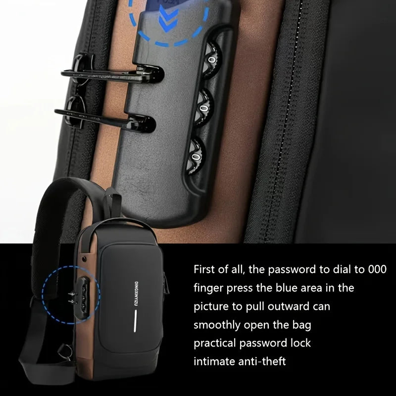 Password Lock Anti-Theft Men's Bag Men's Chest Bag Casual Sports Small Backpack Shoulder Crossbody Bag Motorcycle Bag