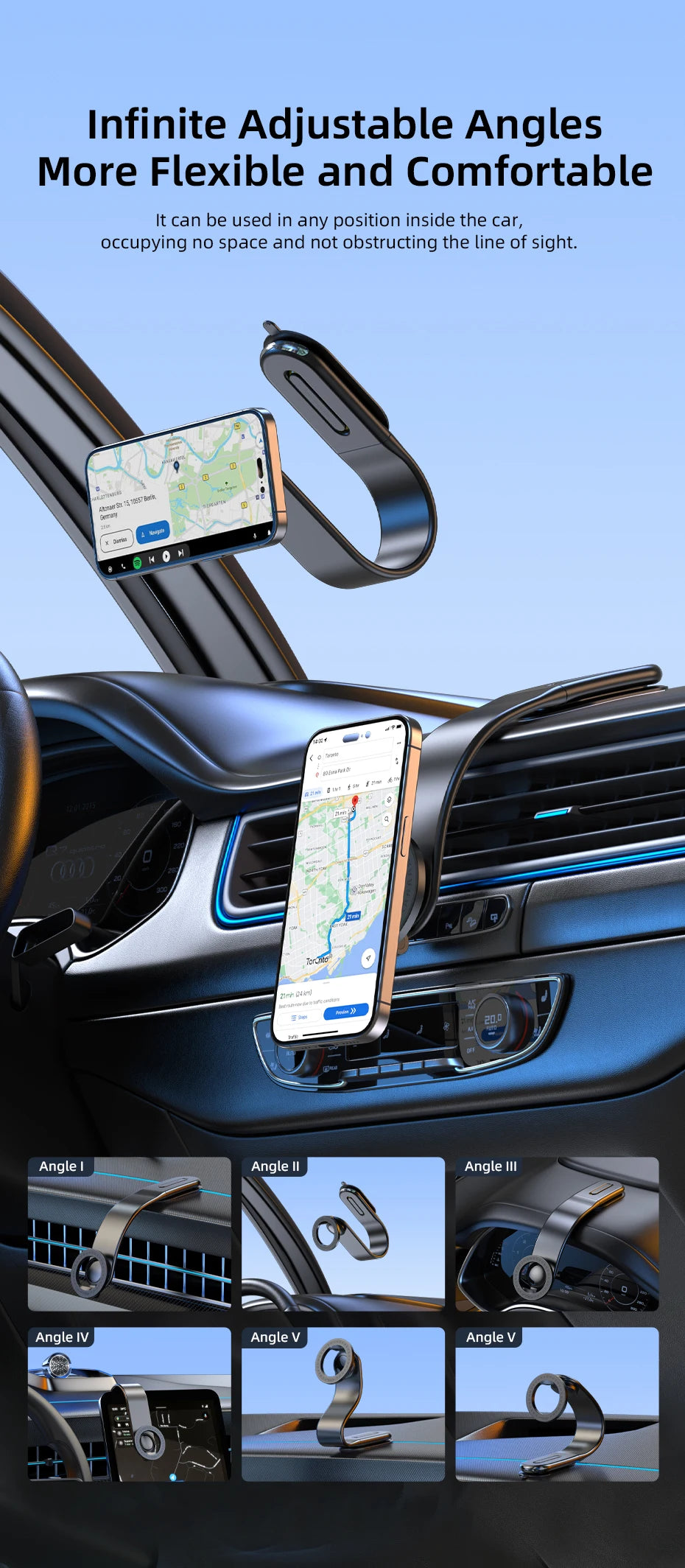 VYVYLABS 15W Magnetic Wireless Charging Phone Holder Charger Phone Bracket 360° Rotation Car Phone Holder For iPhone 16 15 14
