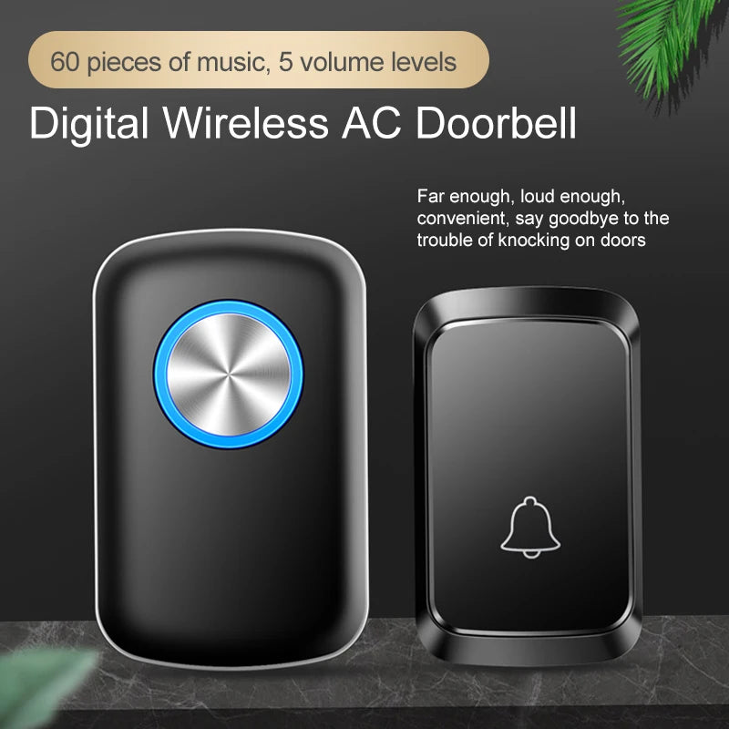 Smart Wireless Doorbell Family Door Bell Chime Kit 300M/1000Ft Long Distance 60 Songs Intelligent Doorbell Kit US EU Plug