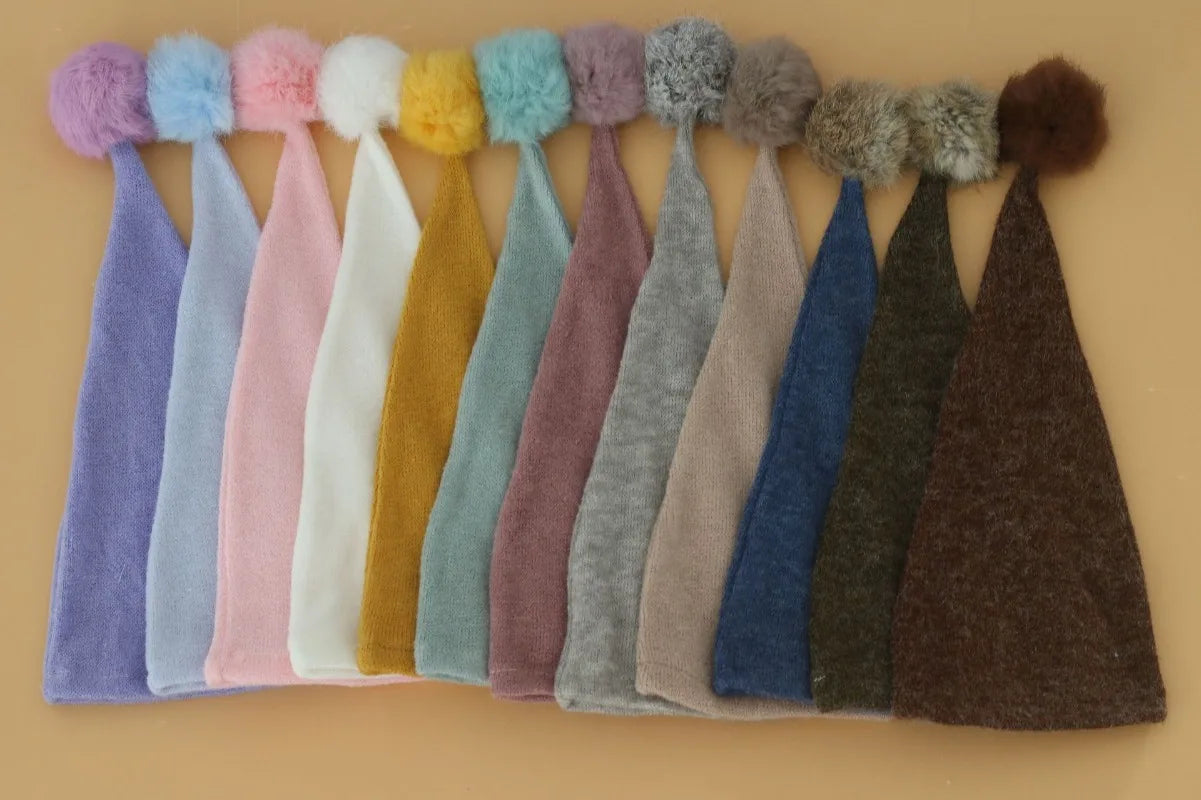 Baby Hat Newborn Photography Props Blanket Wrap Baby Fur Ball Knitted  Beanie Hat Baby Photo Shoot Accessories