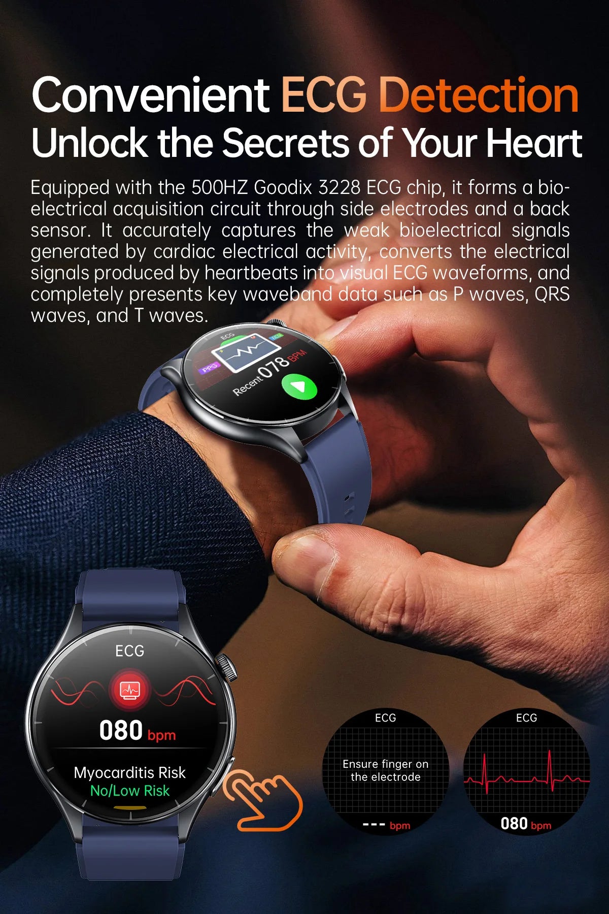 2025 New NFC+ECG+PPG Health Smart Watch BMI Fat Heart Rate Blood Pressure Watch 380mAh BT Call IP68 Waterproof Sports Bracelet