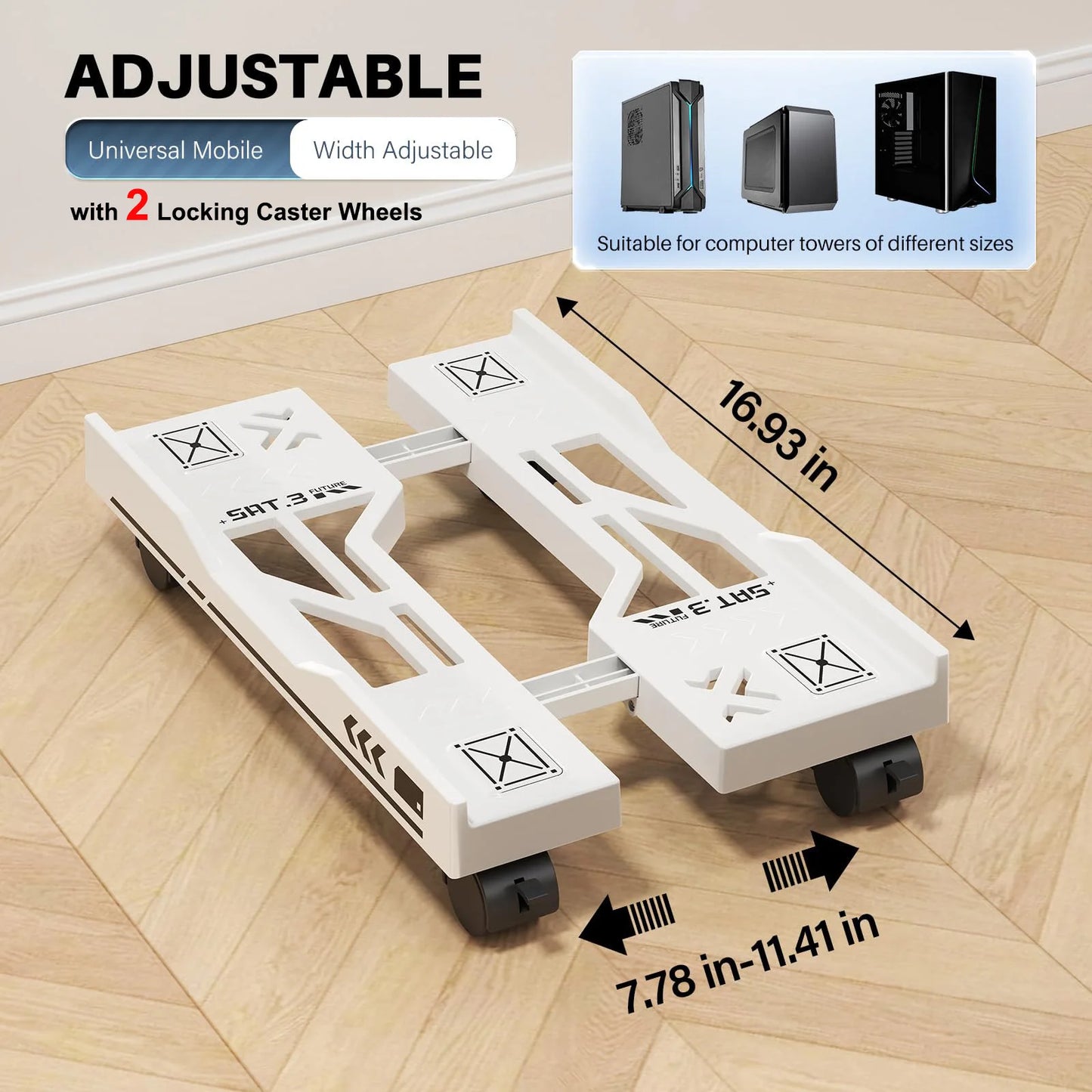 Adjustable Mobile PC Tower Stand with Wheels under Desk CPU Holder Adjustable Stable Mobile Computer Host Stand for Home Office