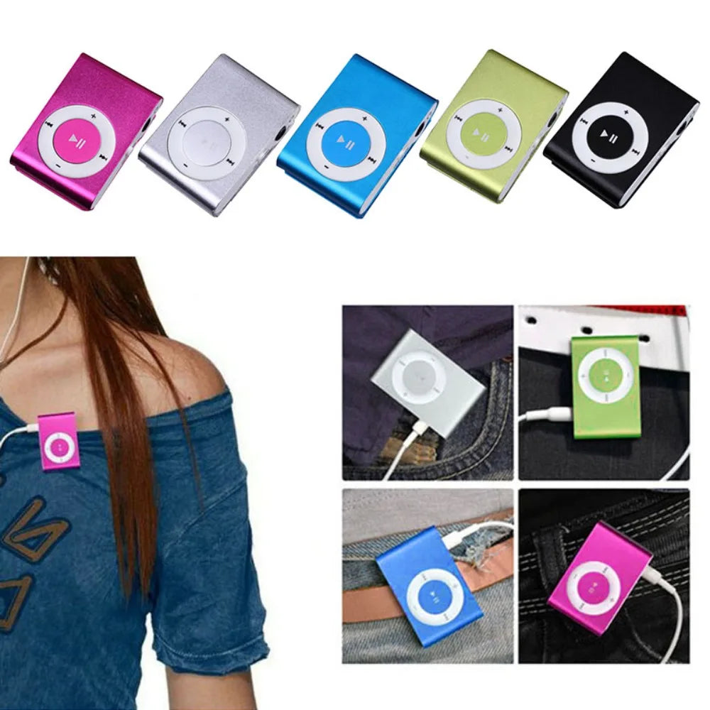 مشغل MP3 صغير جديد محمول يعمل بمنفذ USB، بتصميم أنيق ومشبك ملون، يدعم بطاقات الذاكرة الخارجية (TF).
