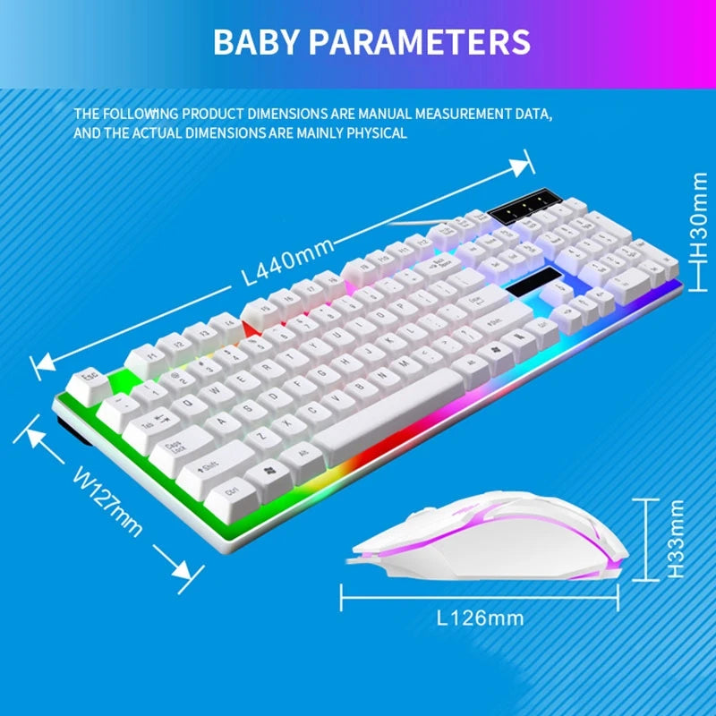 Игровой комплект: клавиатура и мышь с RGB-подсветкой, 104 клавиши, проводная клавиатура и мышь для ноутбука, настольного ПК, планшета.