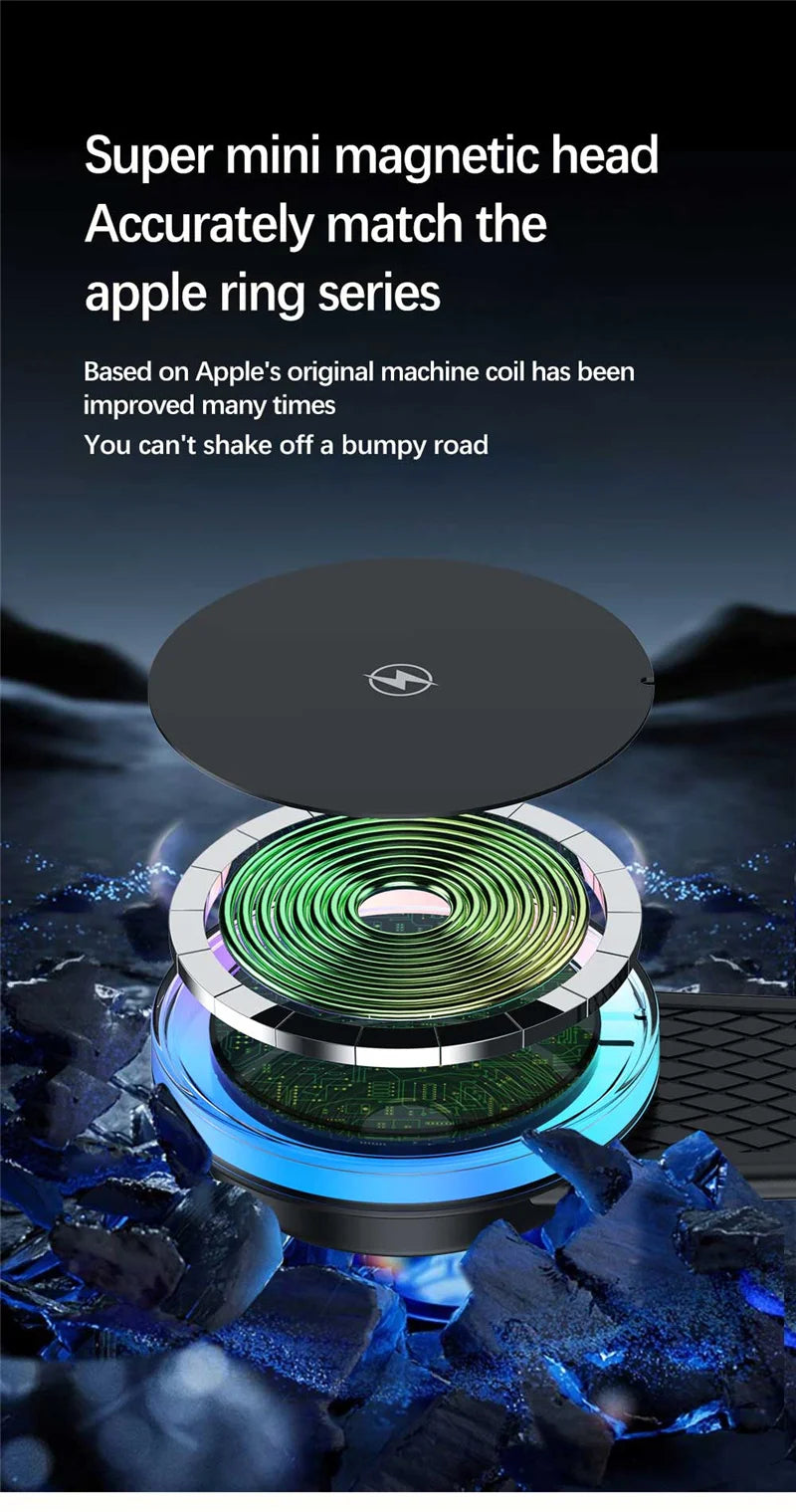 Magnetic Car Wireless Charger Car Phone Holder Mount Dashboard 15W Fast Car Charging for Macsafe iPhone 15 14 13 12 Pro Max Mini