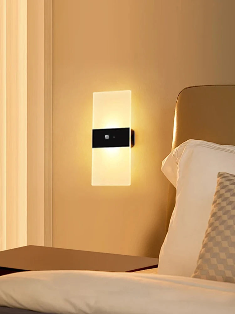 USB Recharge Wall Lamp Touch Motion Sensor Switch Indoor Acrylic Night Lights Bedroom Bedside Wall Sconce Nordic LED Wall Light
