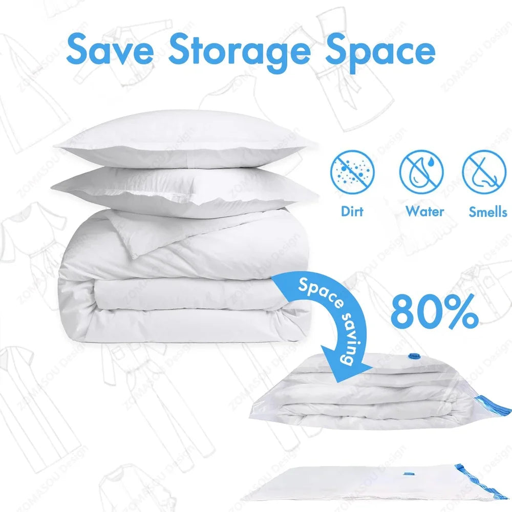 1-24Pcs Reusable Vacuum Storage Bags Vacuum Seal Bag Folding Compressed Organizer Bag Space Saving Bags For Clothes Bedding