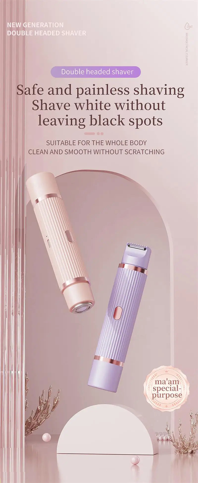 Beard Trimmer 2 in 1 Electric Shaver for Women Double Head Body Hair Removal Underarm Bikini Beard Hair Trimmer Electric Razor