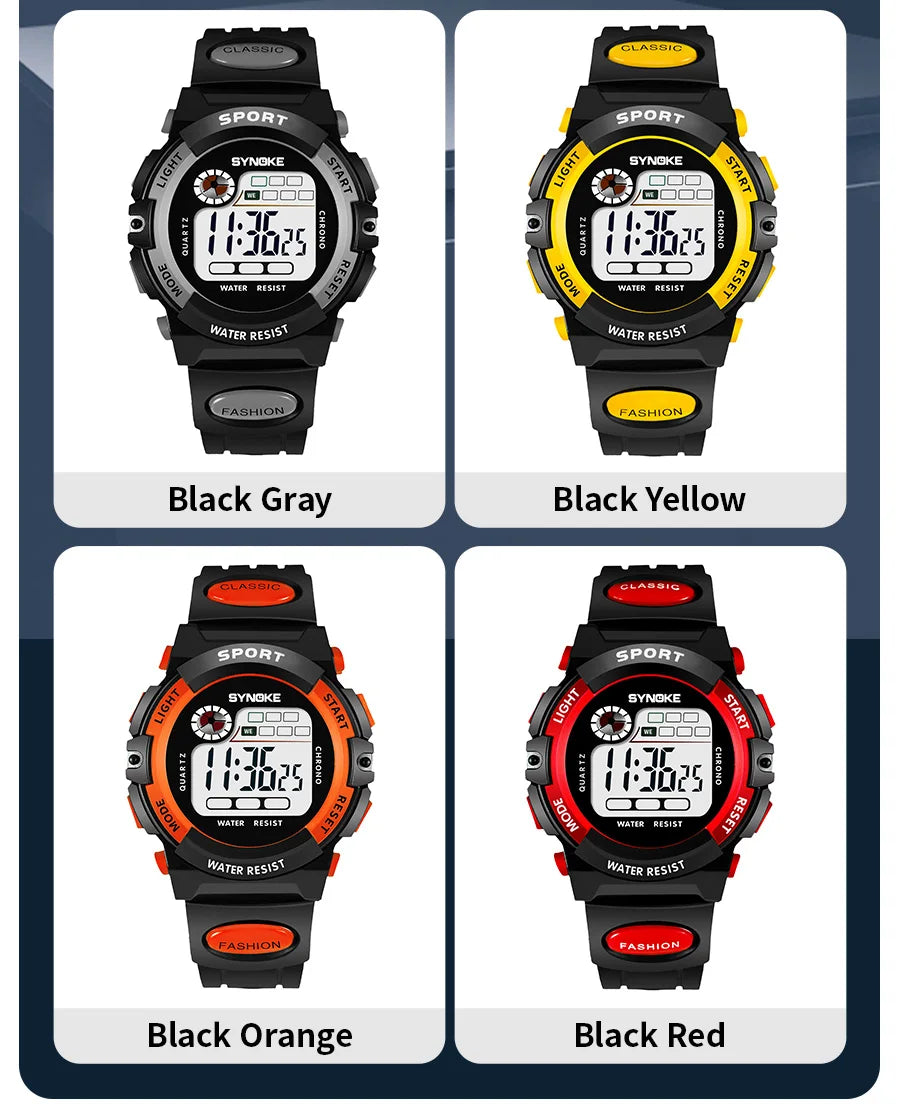 Student Sport Watches For Kids Colorful Electronic Watches Waterproof Clock Children Digital Watch For Boys Fashions Synoke