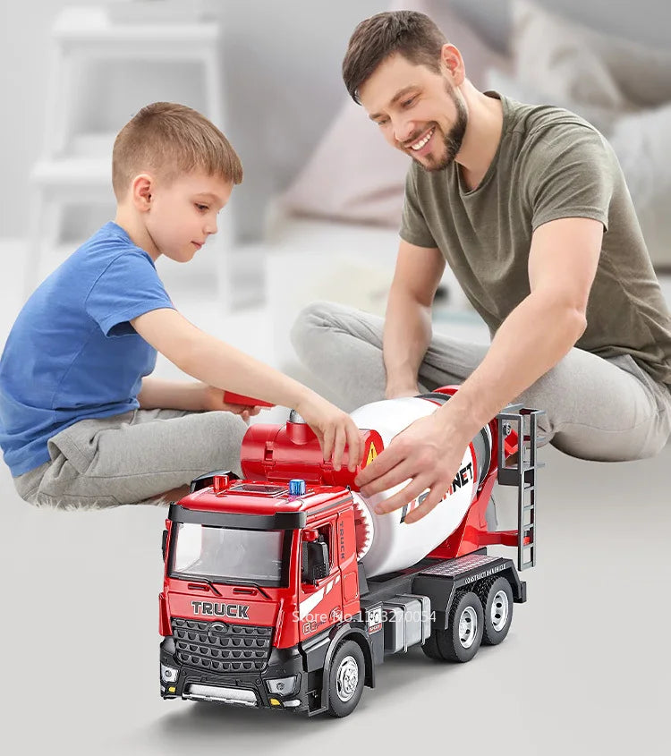 1/24 Electric Mixer Truck Toys Model Car Alloy Diecast Engineering Vehicles Doors Opened Sound Light Pull Back Toy Gift for Kids