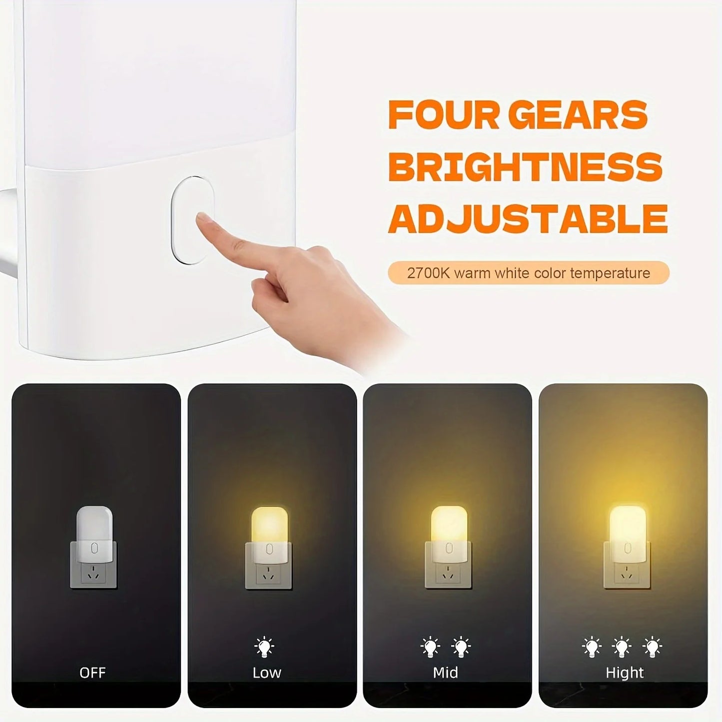 نصف طقم مصباح ليلي ذكي بتقنية LED، مصباح جداري صغير قابل للتعديل بلون أبيض دافئ، مصباح استشعار ضوئي يعمل بالكهرباء لغرفة النوم والحمام والمطبخ