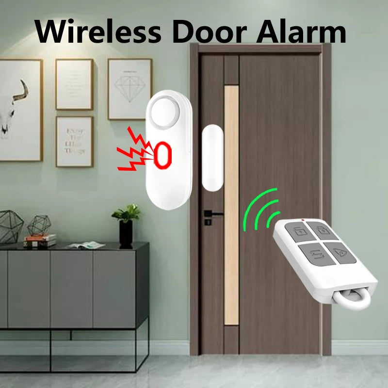 Wireless Door Window Alarm with Remote Control, 3 Modes (Welcome/Door Open/Alarm), Double-Sided Tape Mounting Installation,