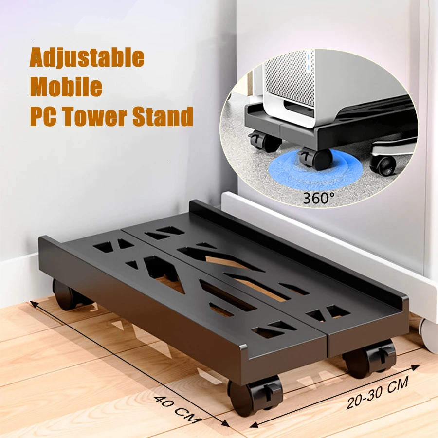 Adjustable Mobile PC Tower Stand with Wheels under Desk CPU Holder Adjustable Stable Mobile Computer Host Stand for Home Office