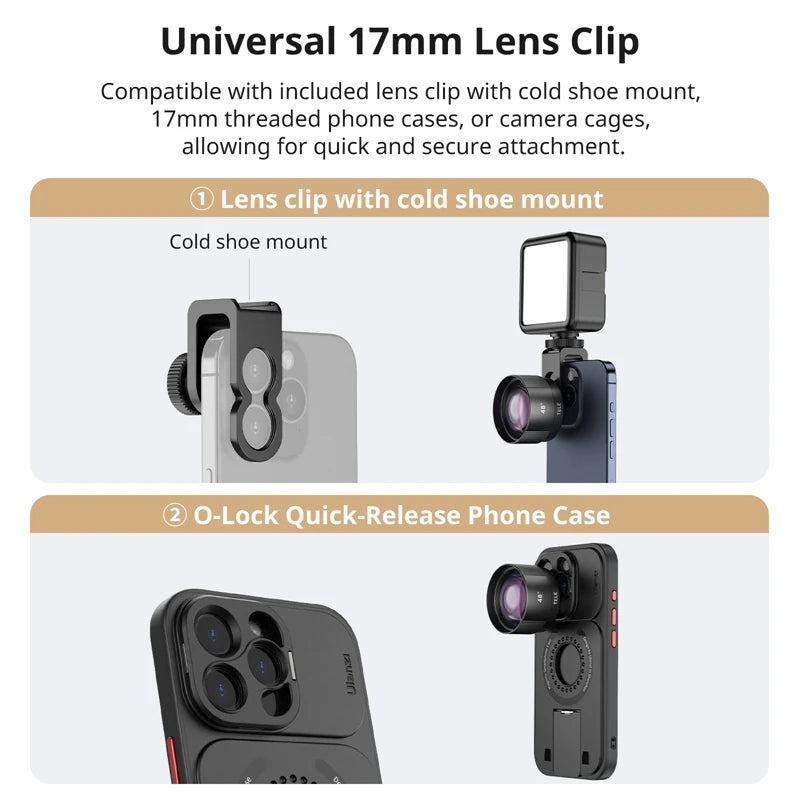 Ulanzi Universal Mobile Lens 75mm Macro/8mm Fisheye/16mm Wide-Angle/60mm Telephoto Phone Lens for Photography Videography